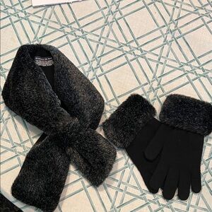 Elegant Black Faux Fur Scarf Glove Set